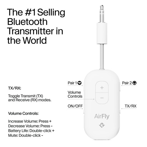 AirFly Pro 2 Bluetooth Adapter, 3.5mm AUX for Airplane & Car Use - OPEN BOX - Afbeelding 5 van 10