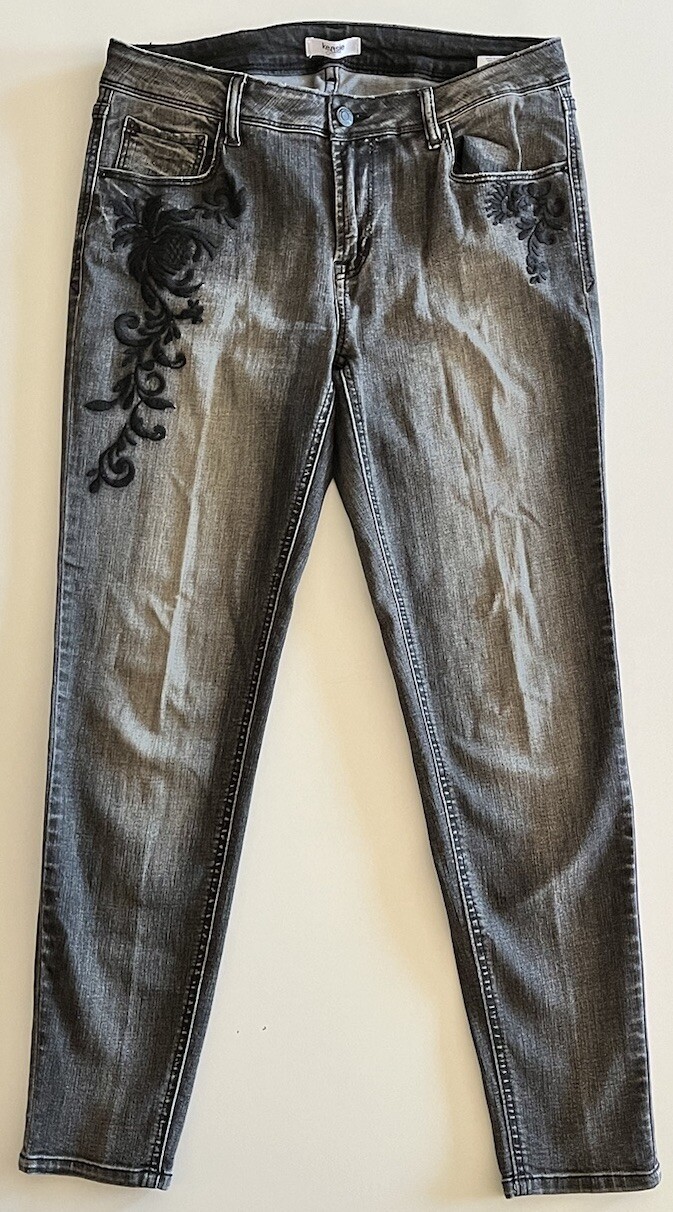 Kensie Grey Wash Floral Embroidered High Rise Skinny Jeans Size 8 Stretch-image