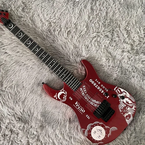 Custom Red Moon Pattern Electric Guitar Black Hardware Maple Neck FR Bridge