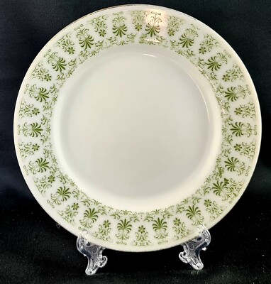 Vintage SAKI Japan Fine China Side Plates x 3 *Green Floral Border