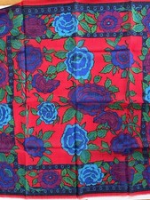 VTG Challis by Berkshire Scarf Woven Acrylic Japan Floral Fringed Red Jewel Tone