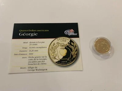 Quarter-dollars des Etats-Unis doré à l'Or Pur 24 Carats "Géorgie" - Photo 1/3