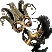 Couples Masquerade Mask Jolly Jester Cosplay Mardi Gras Prom Dance Wear or Deco