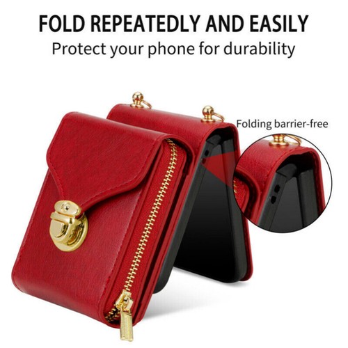 Zipper Wallet Purse Crossbody Phone Case For Samsung Galaxy Z Flip5 4 Flip 3 5G - Picture 17 of 67