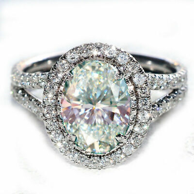 6+Ct Vvs1 Ice Blue Oval Moissanite Diamond Engagement Ring 925 Sterling Silver 