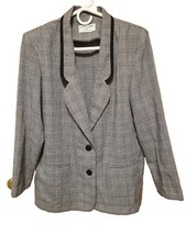 Vintage Alfred Dunner Womens Blazer Black  White Plaid Padded Shoulders - 14P