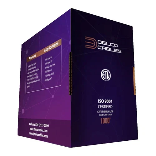 ETL Listed TS Cables Cat6 Plenum UTP  100% Solid Copper 1000ft Cable in 9 Colors