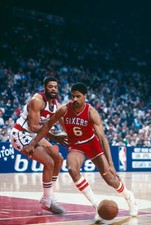 Philadelphia 76ers' Julius Erving dribbles1980's Basketball photo