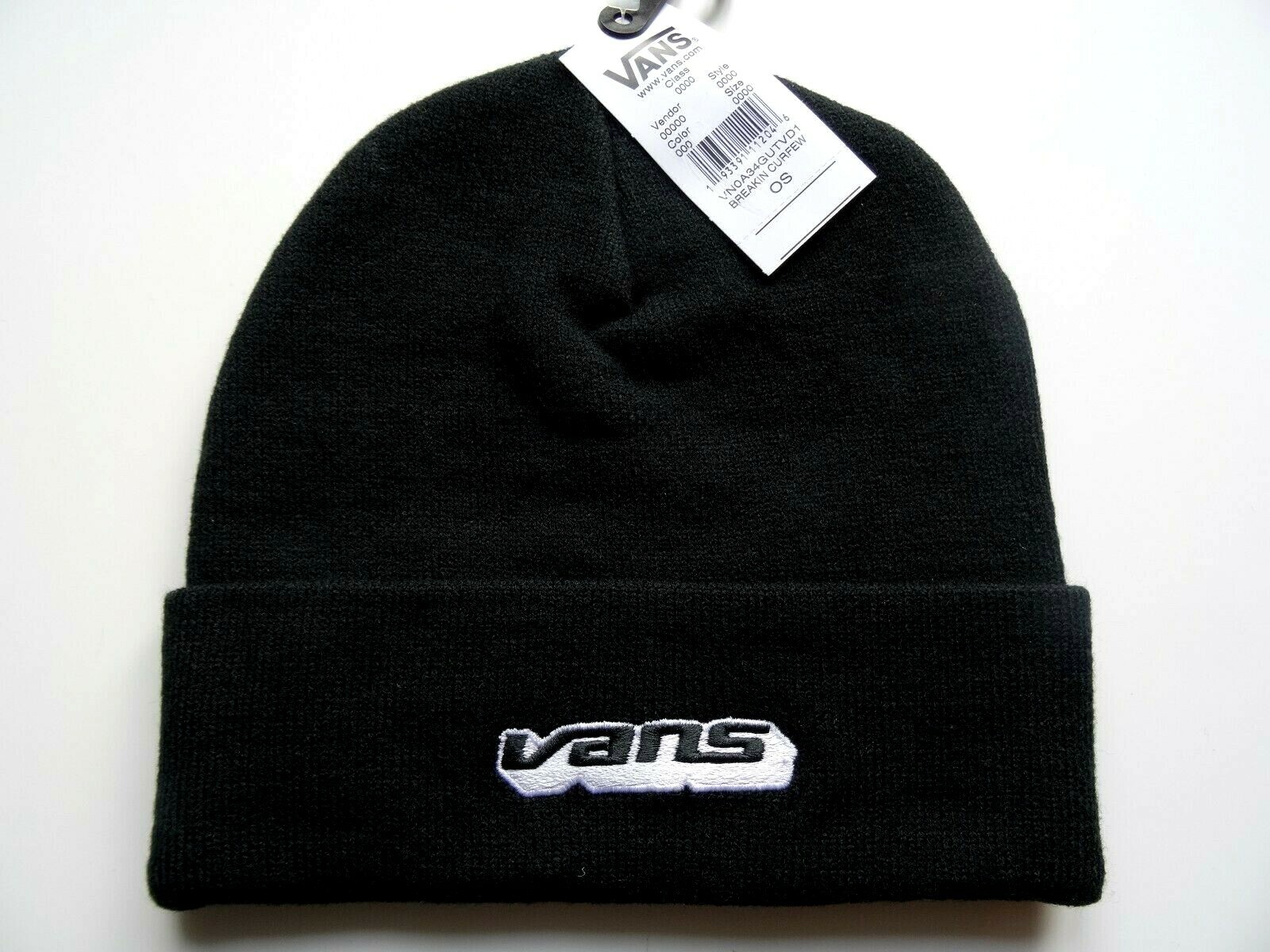 VANS Jet Black BEANIE Hat CUFF Skateboarding Toque Tag OSFA UK Unisex Tags V99