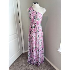 SheIn Floral One Shoulder Maxi Dress Side Slit Elastic Waist Summer Dress Small