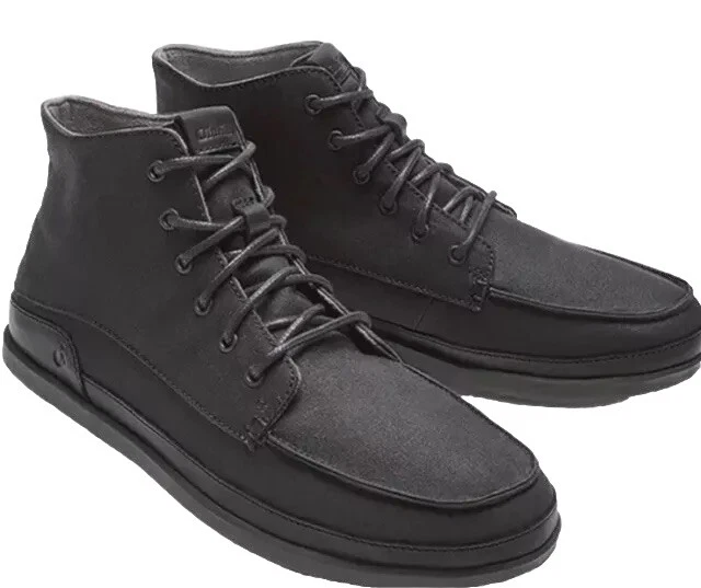 Olukai Men's Nalukai Kapa Boot Lava Rock Black Canvas Chukka Mid Ankle Size 12