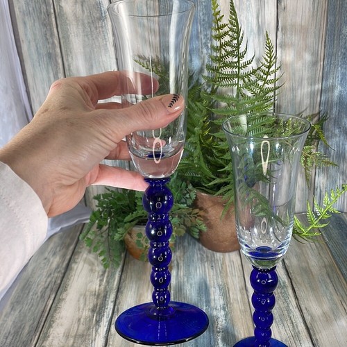 Rare Cristal De Paris cobalt bubbles stem champagne flutes 4 Piece Set - Picture 2 of 5