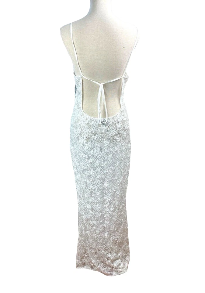 Nasty Gal Prom Dress Women's UK Size 12 White Embellished Backless Side Slit — 第 4/4 张图片
