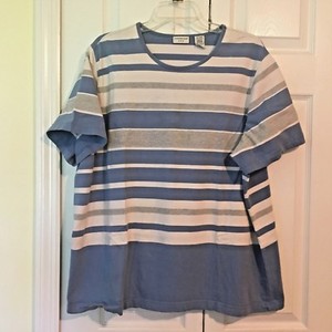 Covington-Woman-size-24-26-Striped-Blue-Cotton-Knit-Top-Round-Neck-Plus-size