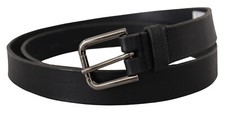 DOLCE & GABBANA Belt Black Calf Leather Logo Engraved Metal Buckle s. 90cm/ 36in
