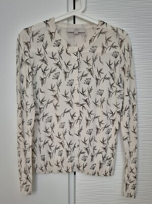 Ann Taylor Loft Floral Cardigan, white, buttondown, S