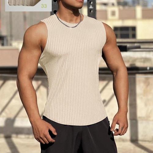 Mens Ribbed Sleeveless Slim Fit Tank Vest Tops Muscle Sport T-Shirt Tee 38-46 AU - Picture 14 of 15