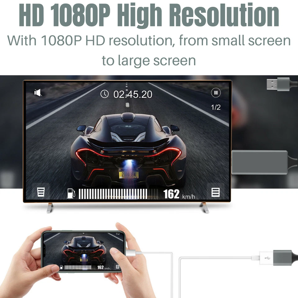 1080P HDMI Mirroring Cable Phone to TV HDTV Adapter Cord for iPhone iPad Android - Image 3 of 4