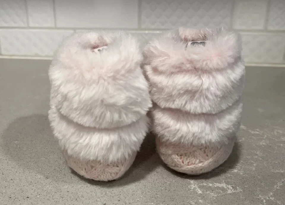 Pink Baby Booties Boots 6-9 Months Fuzzy Girl   - Image 4 of 4