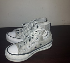 Converse Chuck Taylor Girls Kids Sneakers sz 12 High Top Lace Up Silver Glitter