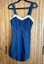 Vintage 50s Pin-Up Catalina Navy Blue Bathing Suit with White Trim Neckline