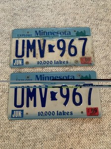 Authentic Minnesota License Plate Vehicle Year 2009 UMV-967 Raised letters