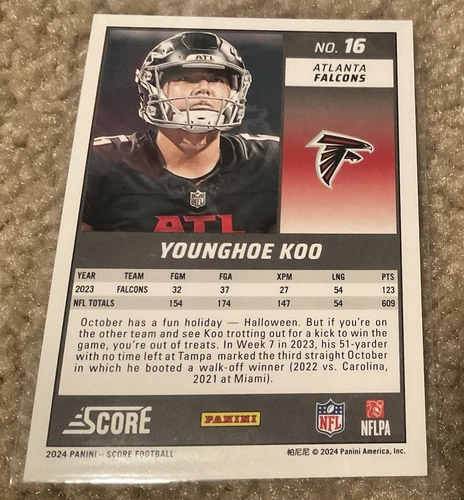 2024 Panini Score Football #16 Younghoe Koo Blue Stars /399 - Picture 2 of 2