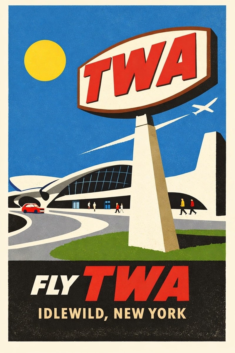 TWA航空ビンテージ オリジナルポスター 60年代 ✈️ TWA Airline Poster - 1960s Idlewild Airport 24x36” Premium