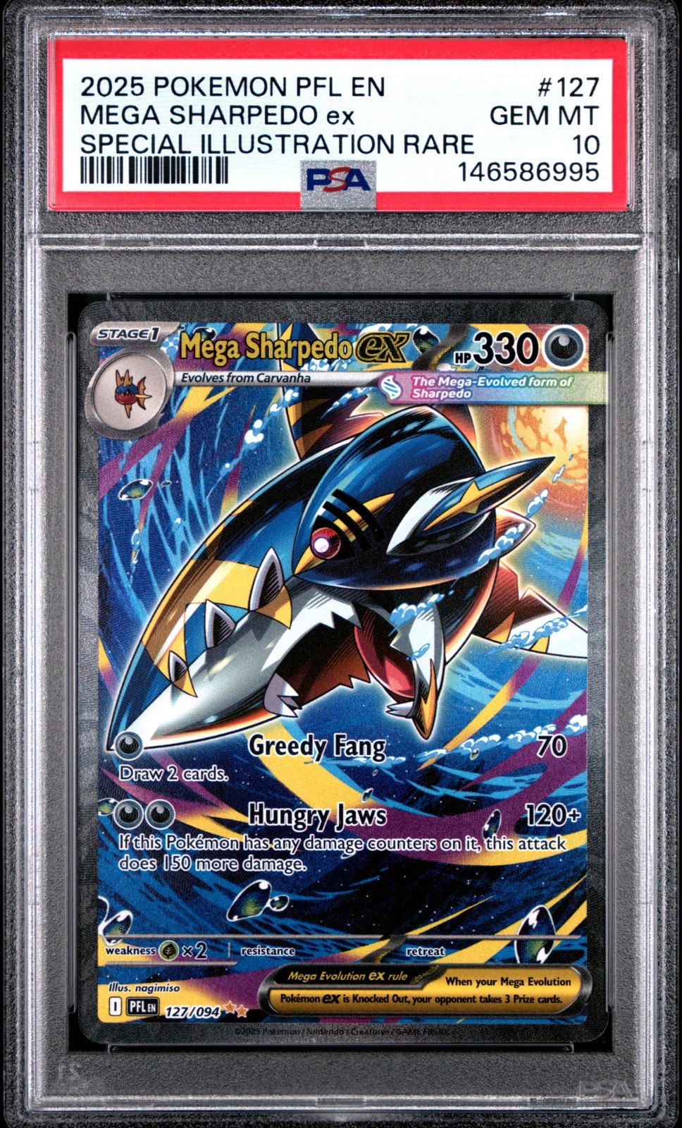 Pokemon Mega Sharpedo Ex Phantasmal Flames Special Illustration Rare #127 PSA 10