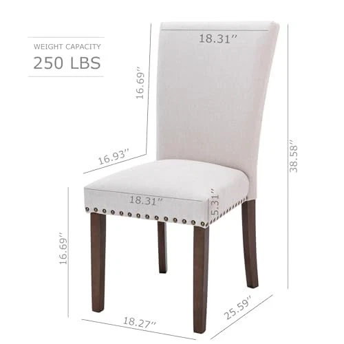 Upholstered Parsons Dining Chairs Set of 2, Fabric Dining Room Kitchen Side C... - Image 3 of 4