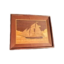 " Sailing on The Hudson" Marquetry Inlaid Wood Art