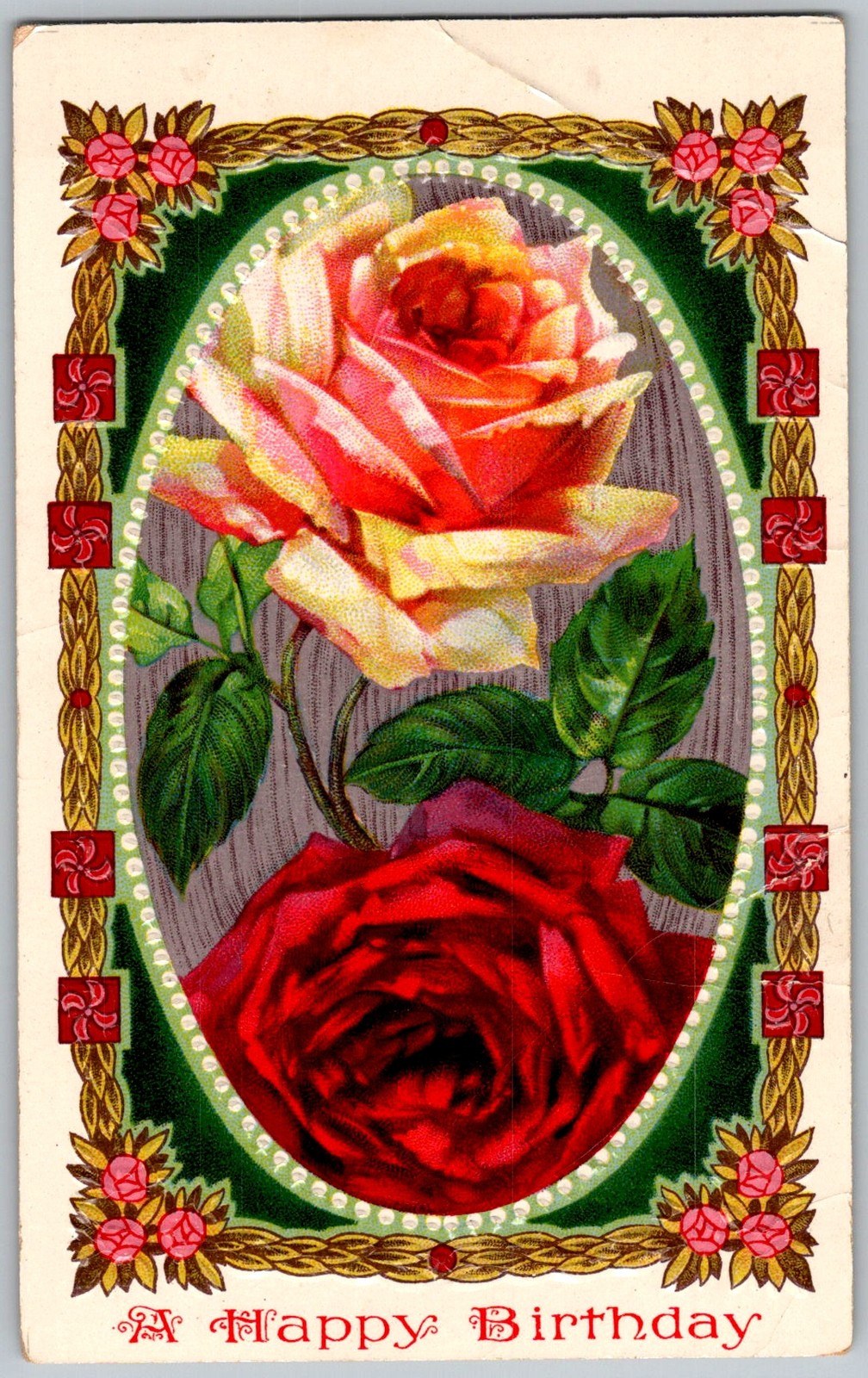 Antique Postcard Embossed Birthday Roses 1910s