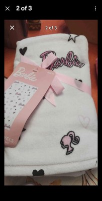 BARBIE 2 Pk 16''x18'' Velour Terrycloth Hand Towels Heart Star 100% Cotton NEW