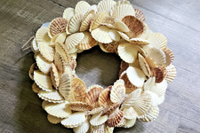 Handcrafted Natural Sea Shell Wreath 15" Scallop Beach Seashore Coastal White