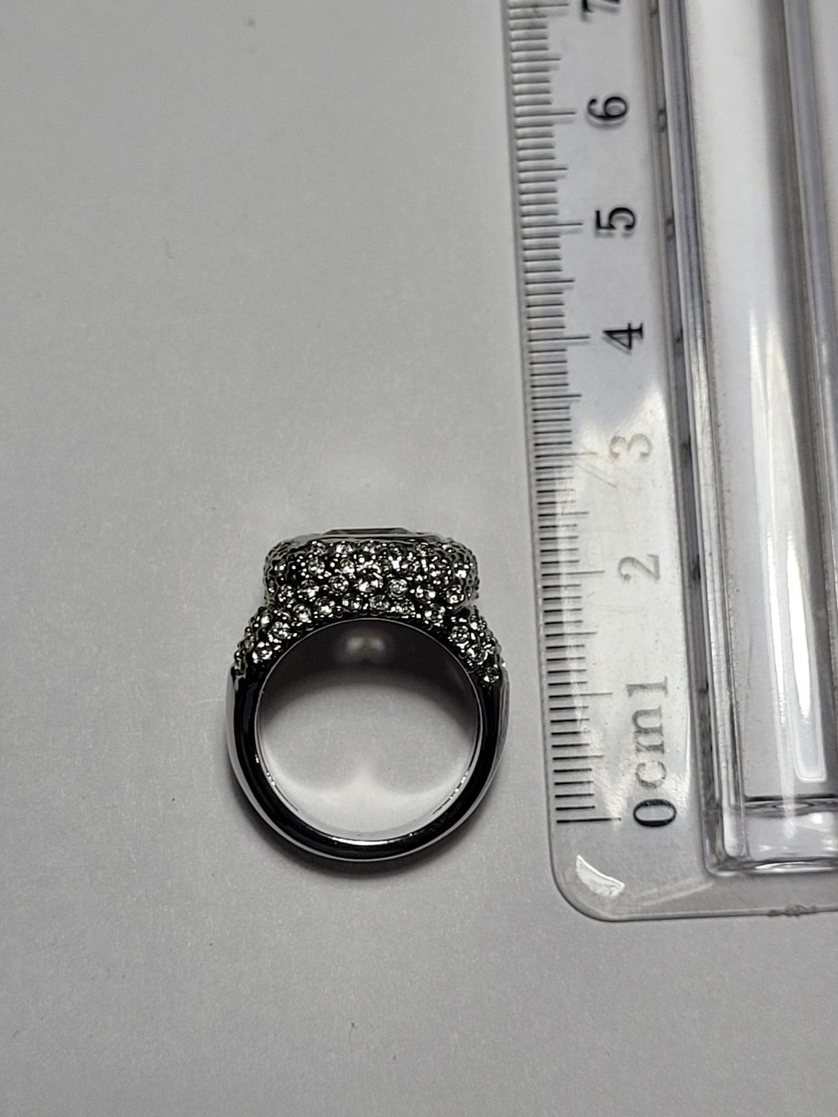 Silvertone Double Band Ring Clear Square Rhinesto… - image 11