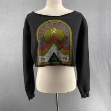 Rainier Beer Upper Left USA PNW Cropped Cut Off Long Sleeve Pullover Womens L