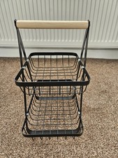 2-Tier Metal Fruit and Vegetable Stand Basket - Detachable Bowl Holder.