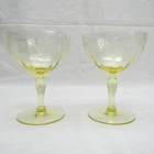 Lancaster Jubilee Yellow Depression Champagne Glass lot of 2 optic floral etch