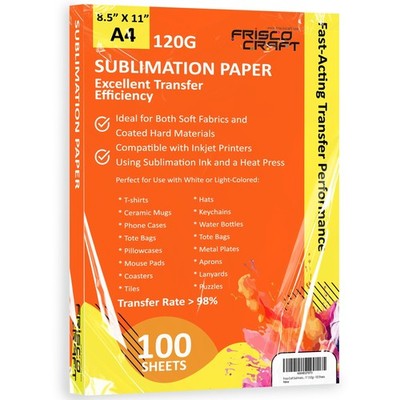 Frisco Crafts Sublimation Paper 8.5 x 11 Inches (100 Sheets) - Subli Paper fo...