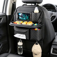 PU Leather Backseat Car Organizer with Foldable Tray Tablet Holder Black