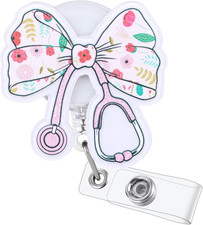 Cute Floral Bow Dcotor Nurse Badge Reel Retractable ID Card Stethoscope Badge