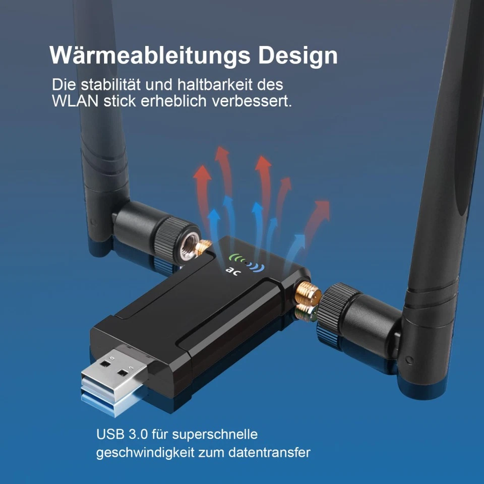 USB WLAN Stick für PC, USB3.0 WLAN Adapter 2.4GHz/5GHz Dual Band Internet Stick, - Bild 2 von 4