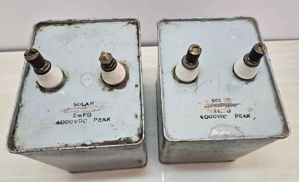 Lote de (2) condensador grande solar vintage lleno de aceite 2MFD 4000 VDC pico Foto 2 de 4