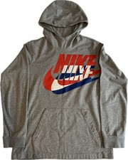 Nike Gray Pullover Hoodie XL Big Swoosh Logo Red White Blue Sweatshirt