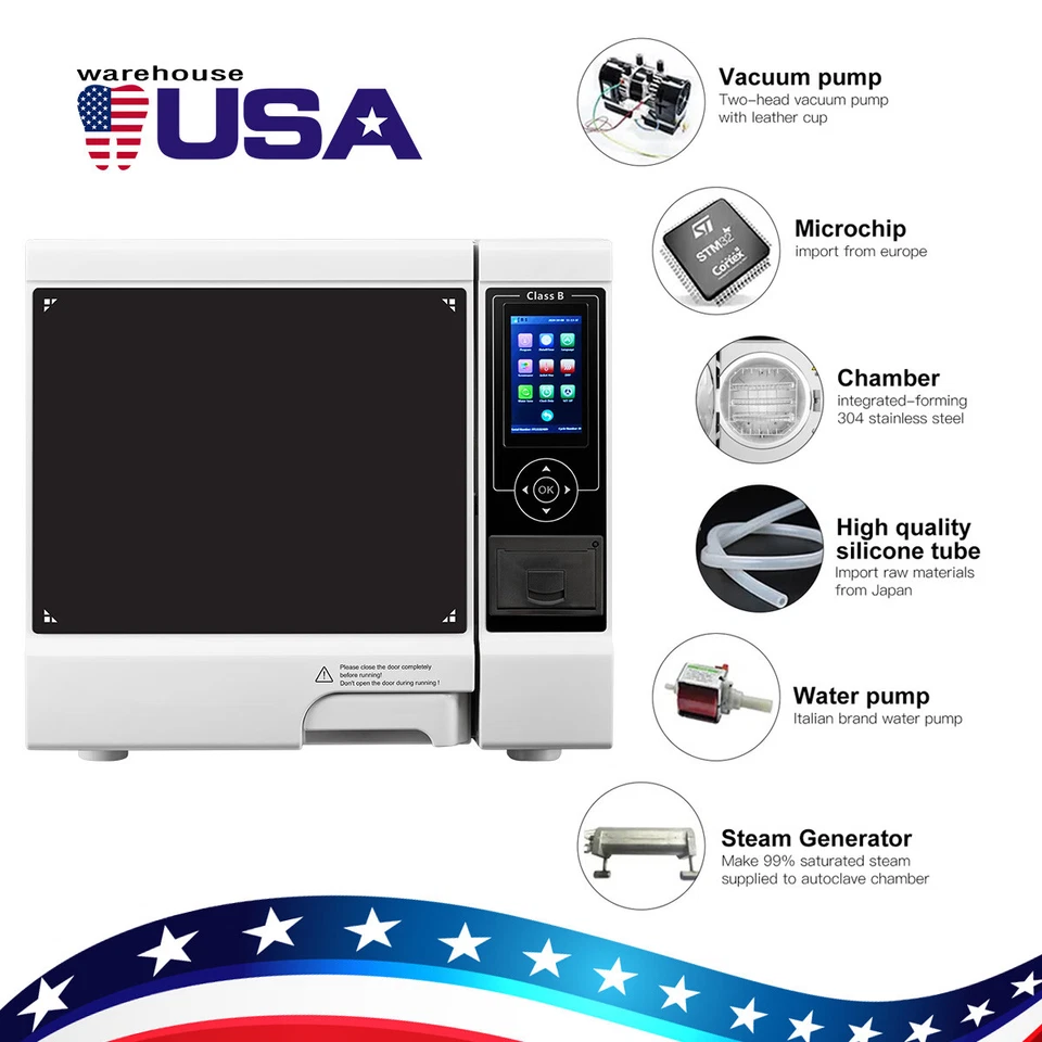 Esterilizador de vapor autoclave dental 18L/22L laboratorio médico clase B secado/con impresora Foto 2 de 4