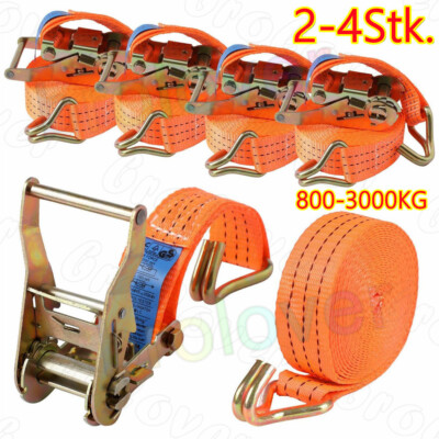 4X Spanngurte mit Ratsche und Haken 800-2000kg 4-6m Zurrgurte TÜV GS zweiteilig