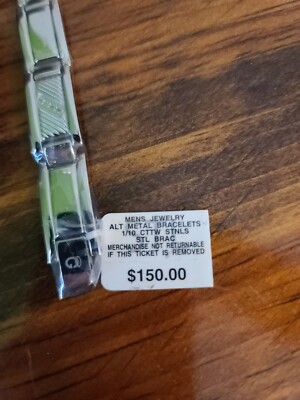 NWT Macy Fine Men's All Metal Diamond Accent Stainless ID  Bracelet