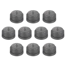 10 Pcs 1/2" Round Head Steel Threaded Pipe Fitting Caps, Black