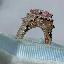 14K Rose Gold Plated 3Ct Cushion Lab-Created Morganite Women's Engagement Ring