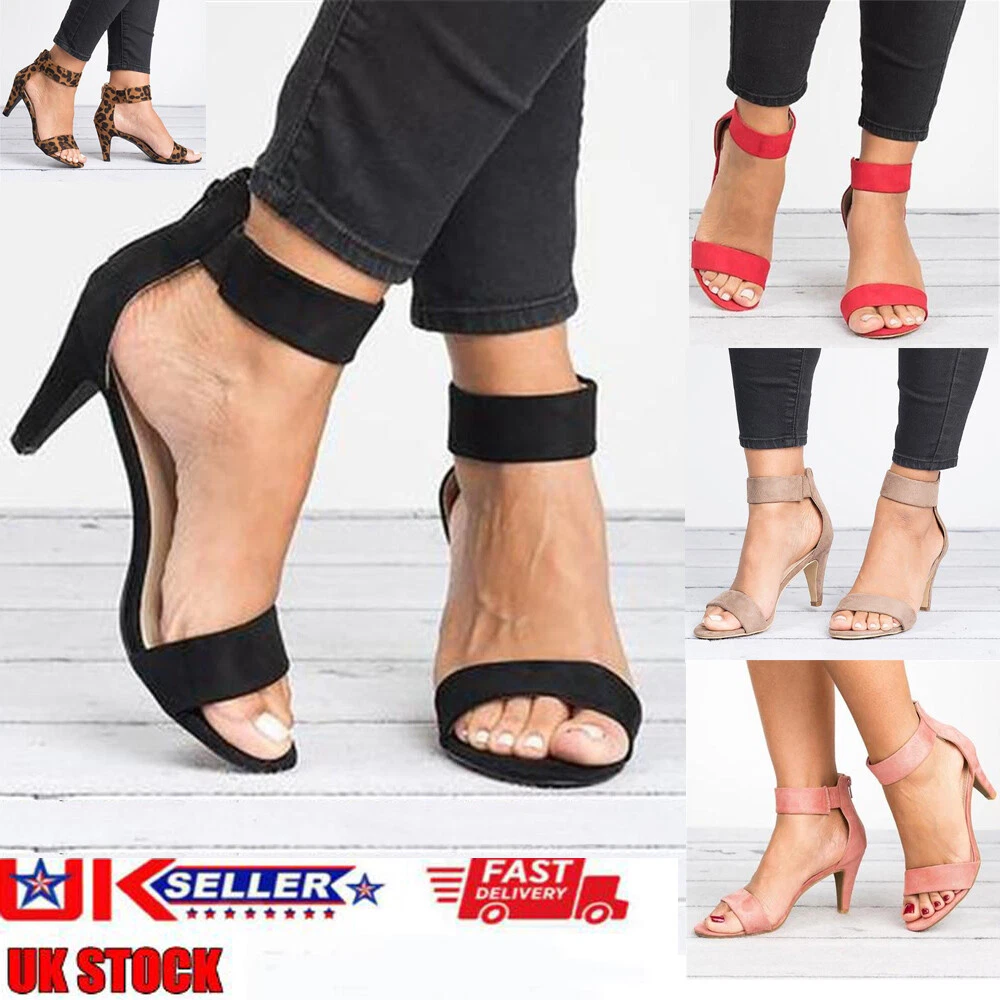 Ladies Ankle Strap Sandals Shoes Women Summer Kitten Mid Low Heel